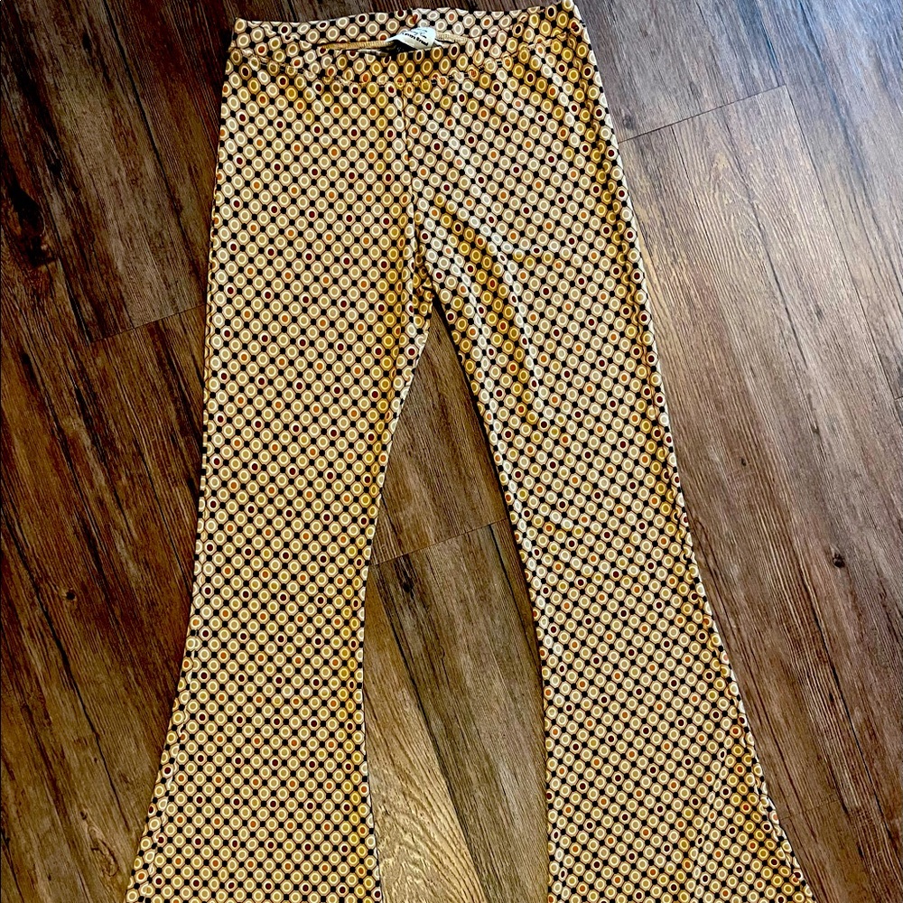 Brown and beige geometric bell bottoms